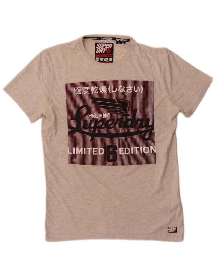 Superdry Camiseta masculina de edição limitada com estampa gráfica grande algodão cinza