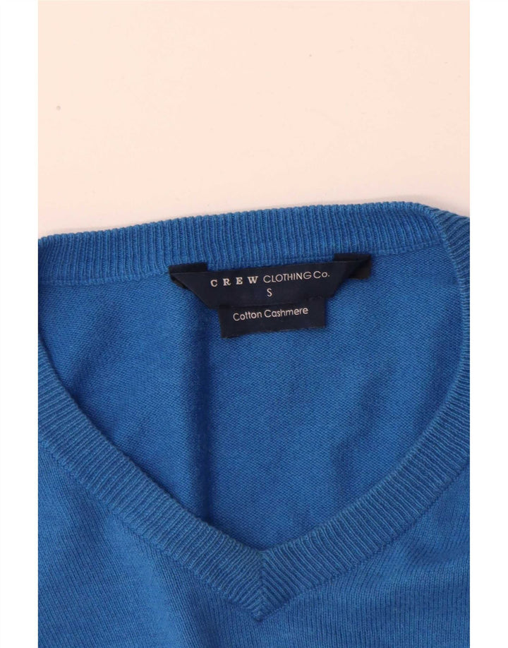 Crew Clothing Suéter masculino com decote em V pequeno algodão azul