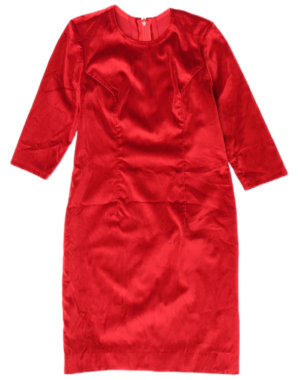 Vintage Womens 3/4 Sleeve Velour Sheath Dress UK 12 Medium Red