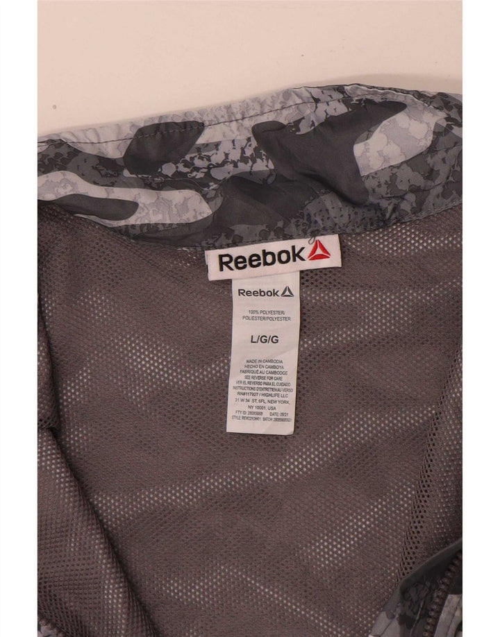 Reebok Womens Oversized Pullover Tracksuit Top UK 16 Grande Camuflagem Cinza