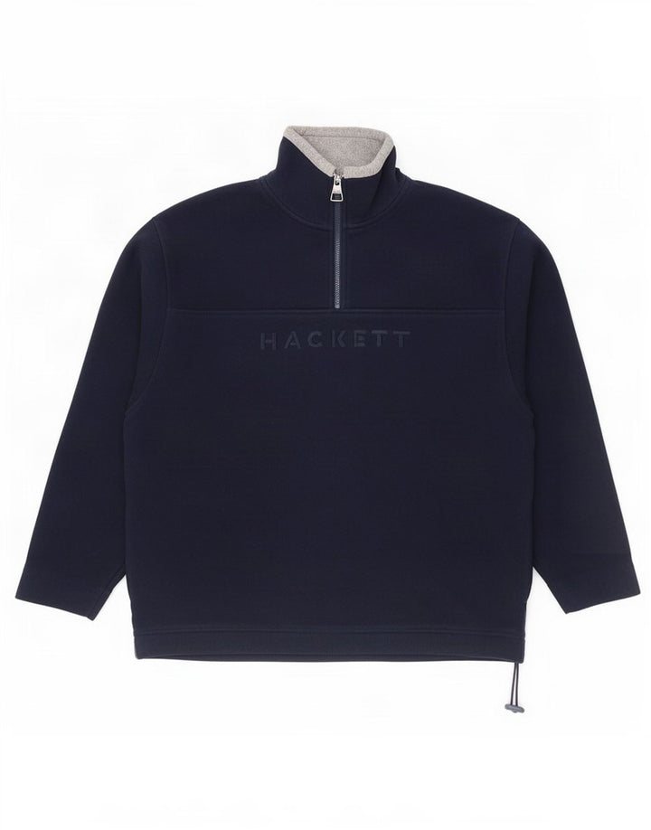 Suéter de lã masculino Hackett com zíper e gola 2XL azul marinho poliéster