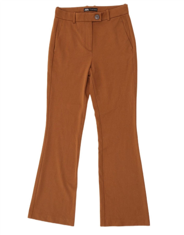 Calça Chino Flare Feminina Zara Pequena W26 L32 Marrom Poliéster