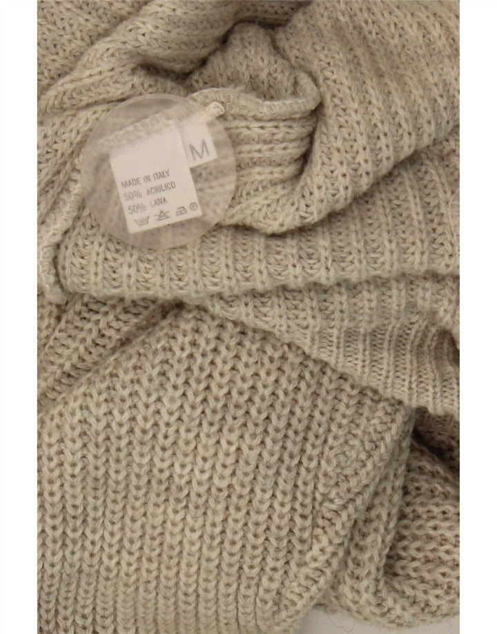 Suéter cardigã masculino vintage acrílico cinza médio