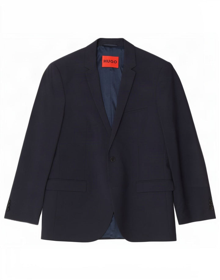 Jaqueta blazer masculina Hugo Boss com 2 botões Reino Unido 54 2XL lã virgem azul marinho