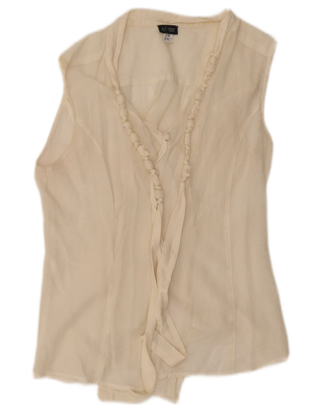 Top feminino Armani Jeans sem mangas transparente EUA 8 médio branco