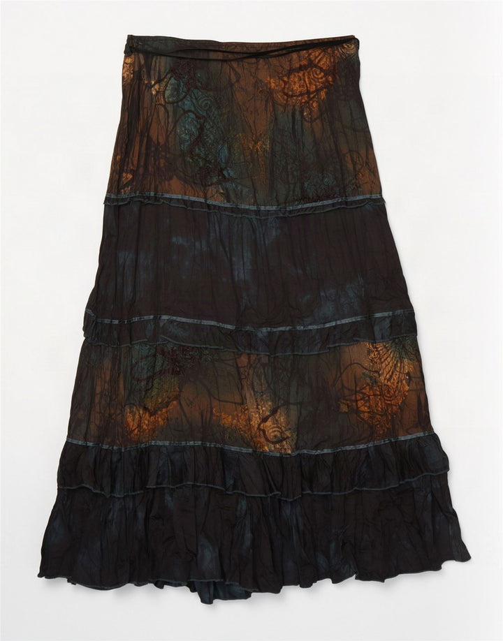 Saia feminina vintage com padrão abstrato em camadas IT 42 grande W32 multicolorida