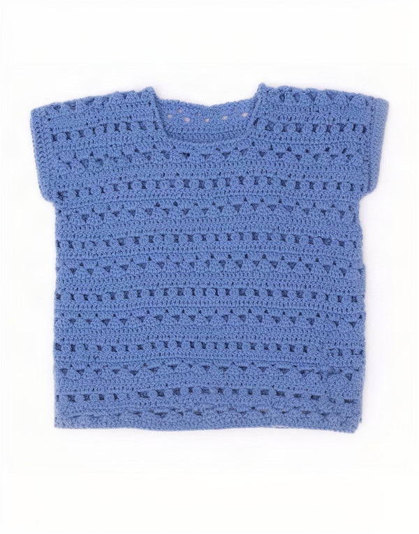 Suéter feminino vintage de manga curta com gola canoa Reino Unido 16 grande azul