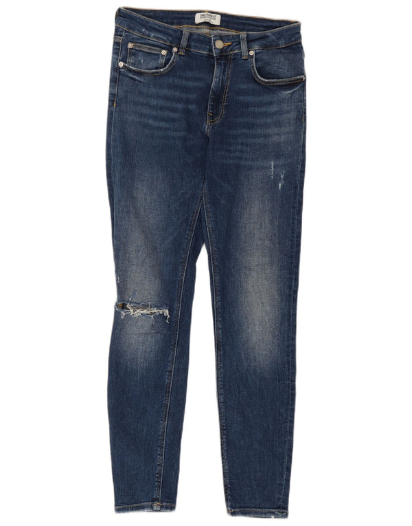 Zara Jeans skinny feminino desgastado UE 38 pequeno W28 L27 azul
