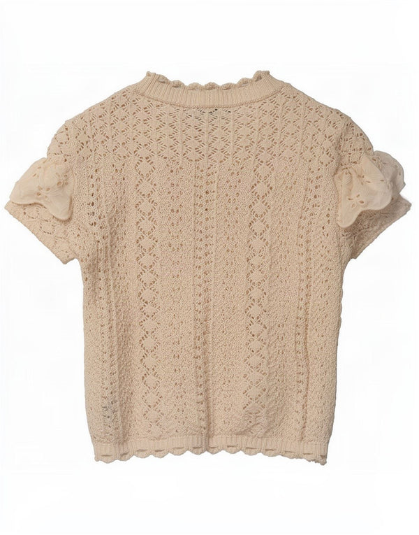 Blusa feminina de crochê Zara Top UK 12 médio off white algodão