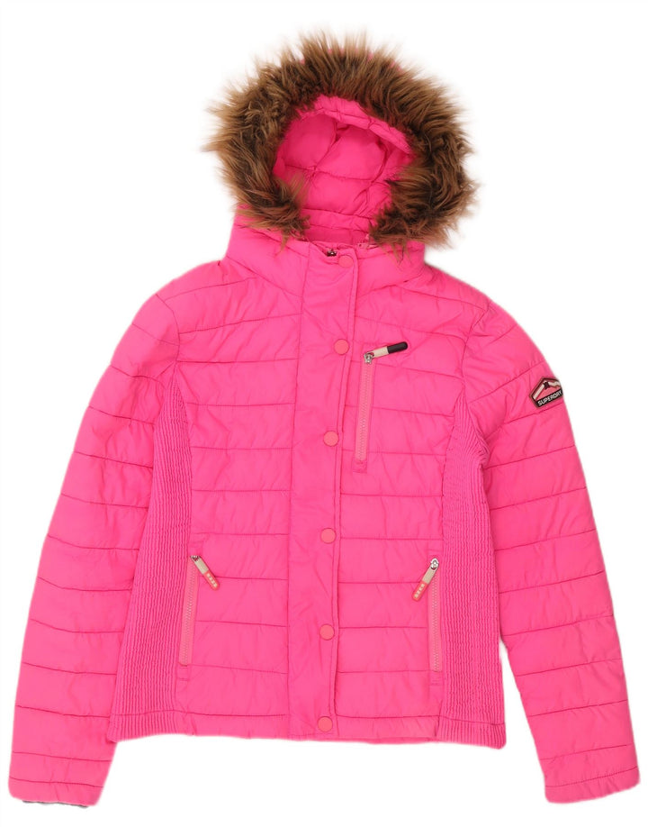 Jaqueta acolchoada com capuz feminina Superdry UK 14 grande poliéster rosa