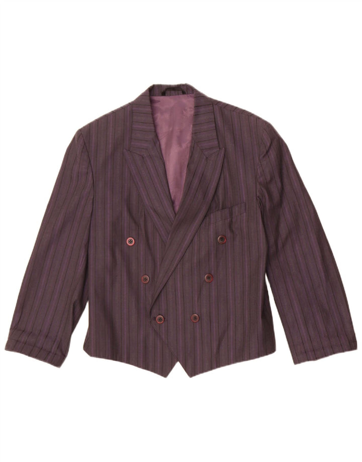 Jaqueta blazer feminina vintage com peito duplo Reino Unido 14 listrado roxo médio