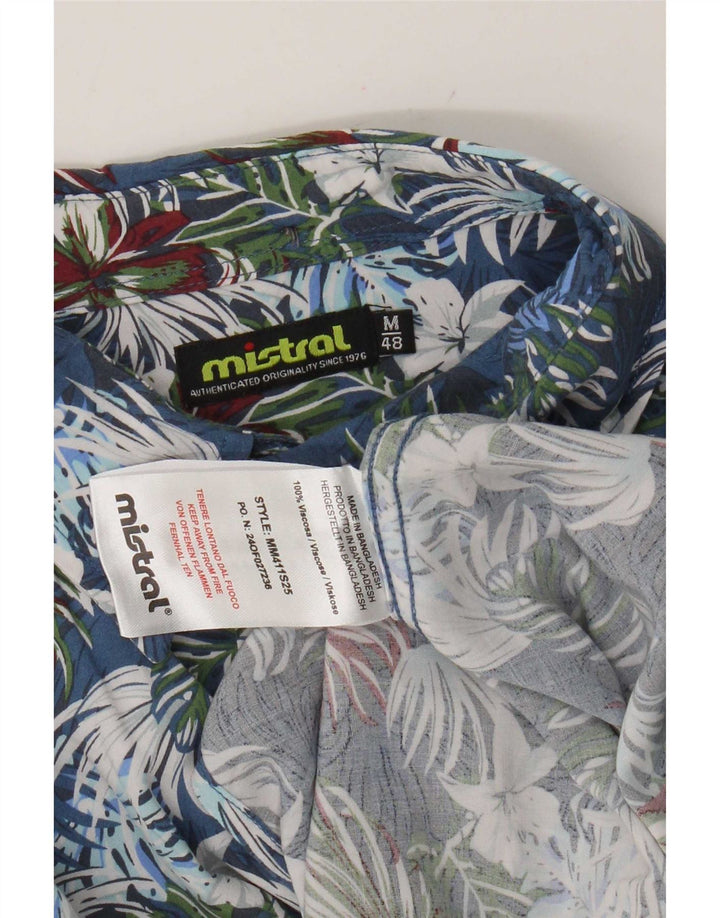 Camisa masculina de manga curta Mistral IT 48 Viscose floral azul médio