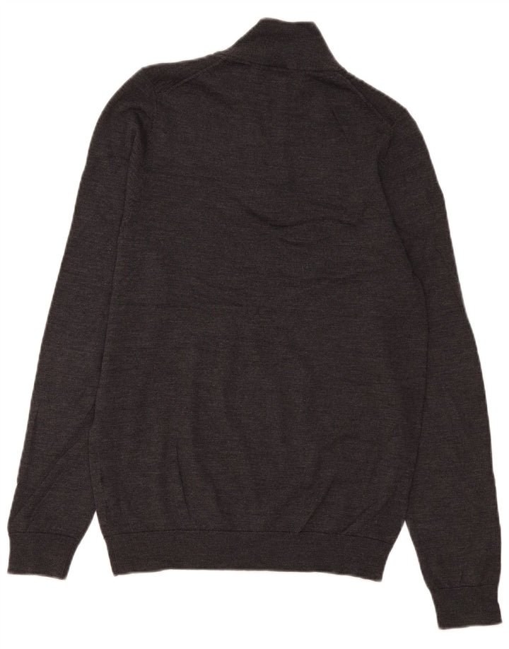 Suéter masculino Marks & Spencer com zíper e gola pequena de lã merino cinza