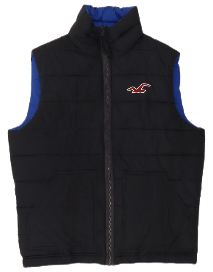 Colete acolchoado reversível masculino Hollister UK 38 poliéster azul marinho médio