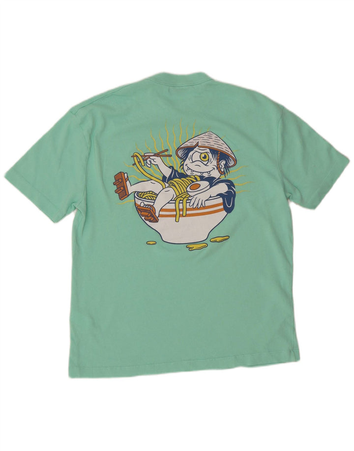 Zara Camiseta masculina gráfica Top médio algodão verde