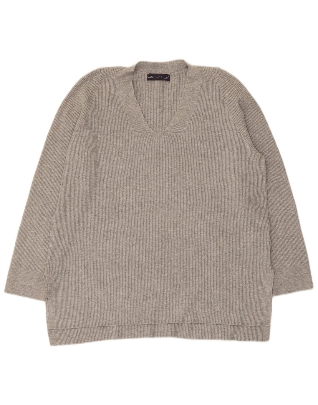 Suéter feminino Marks & Spencer com decote em V Reino Unido 14 grande viscose cinza