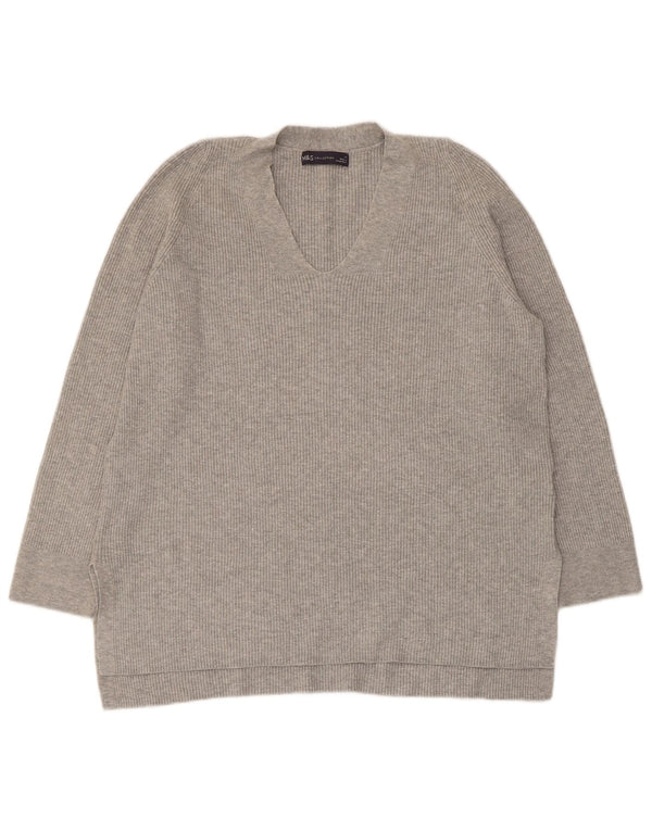 Suéter feminino Marks & Spencer com decote em V Reino Unido 14 grande viscose cinza