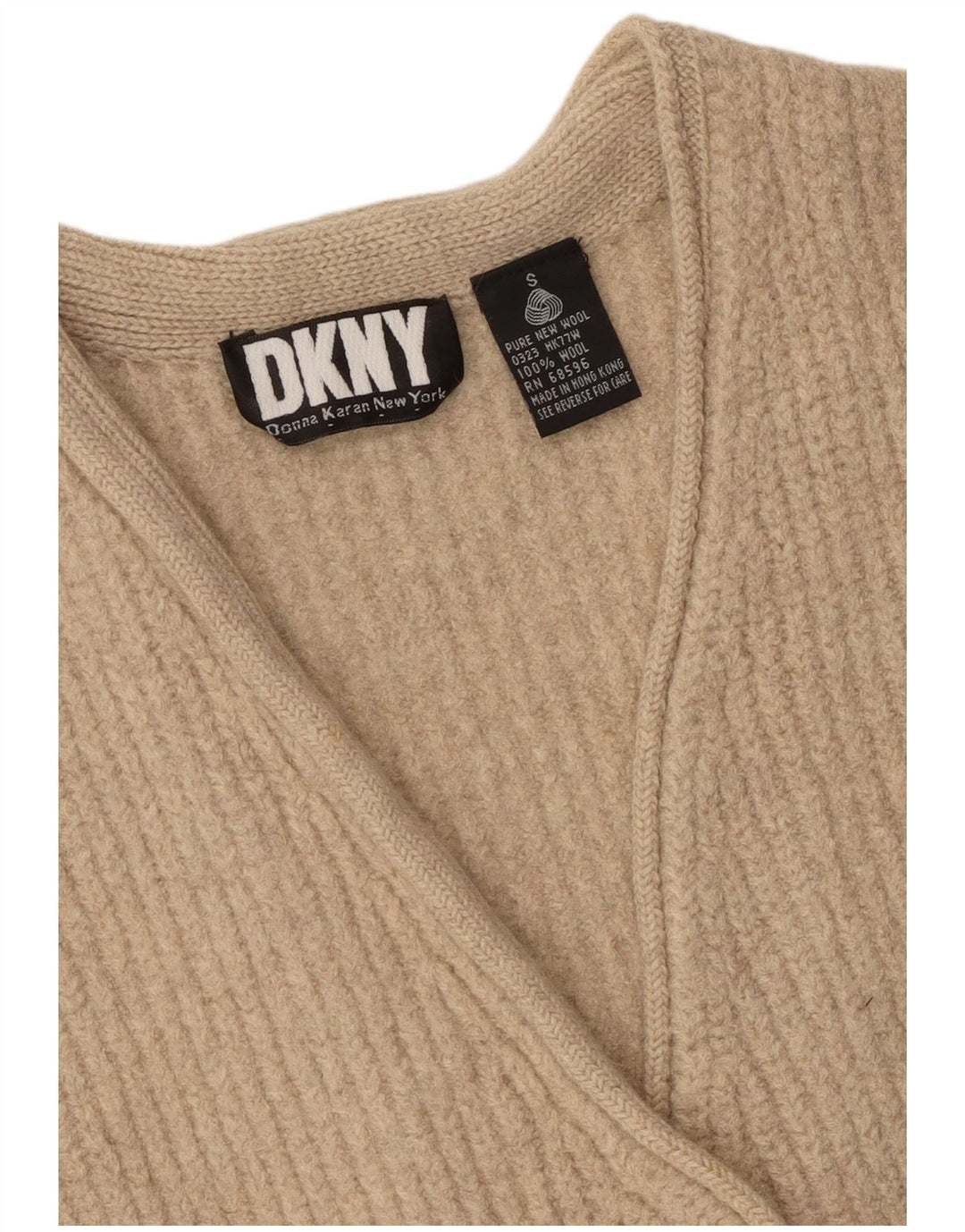 Suéter cardigã feminino grande Dkny Reino Unido 10 lã bege pequena
