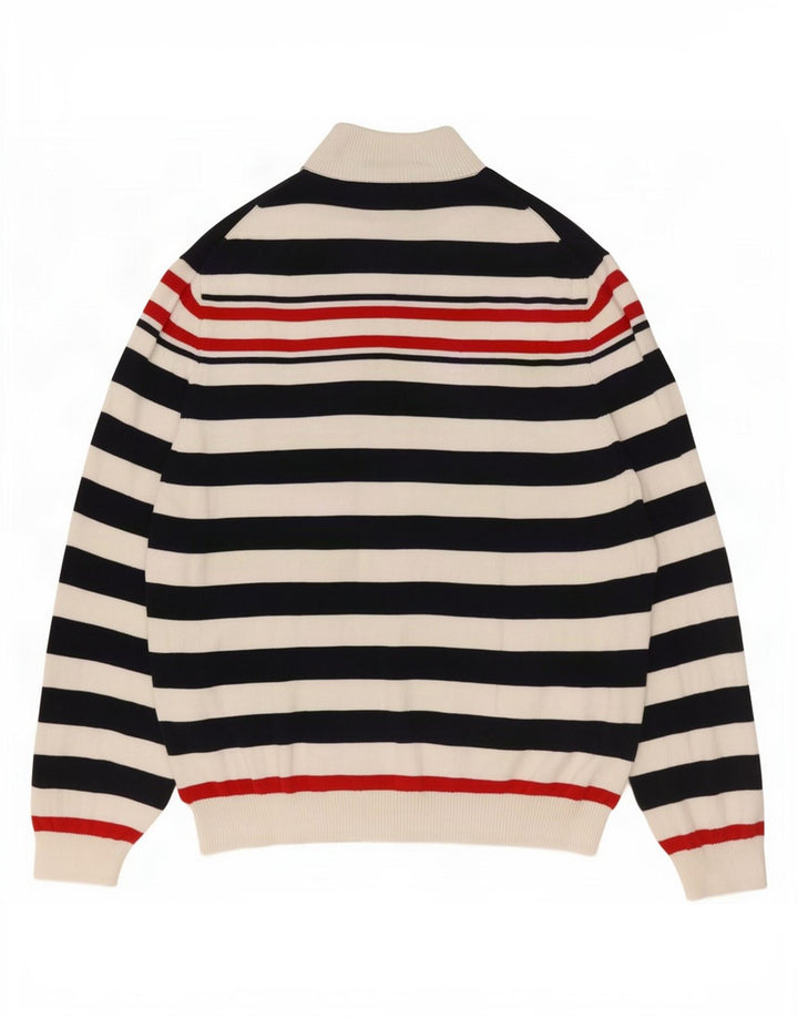 Suéter masculino Brooks Brothers com gola com botão XL listrado azul marinho