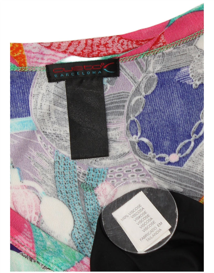 Vestido feminino CUSTO BARCELONA com padrão abstrato linha A UK 4 XS roxo