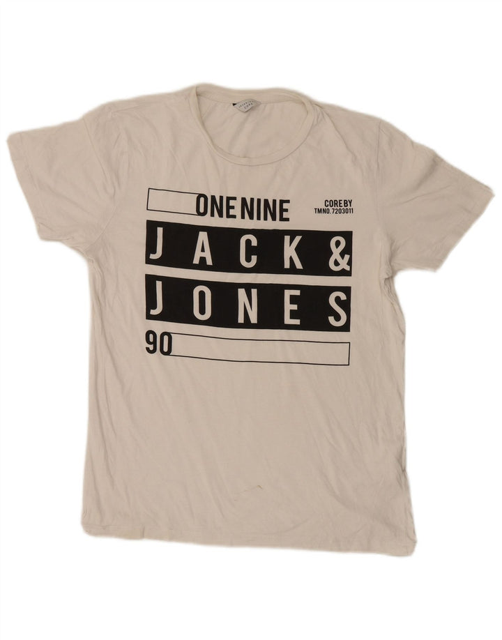 Camiseta gráfica masculina Jack & Jones Top médio algodão branco