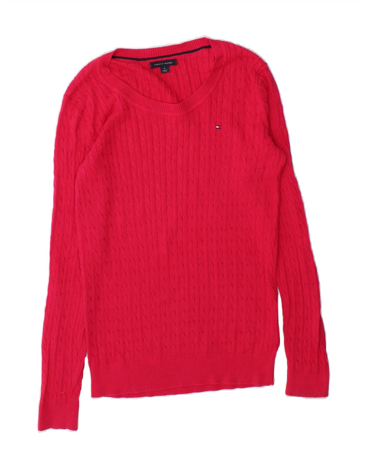 TOMMY HILFIGER Womens Crew Neck Jumper Sweater UK 12 Medium Pink Cotton Vintage Tommy Hilfiger and Second-Hand Tommy Hilfiger from Messina Hembry 