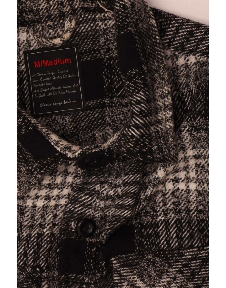 Camiseta masculina vintage de flanela, camisa média preta de algodão xadrez