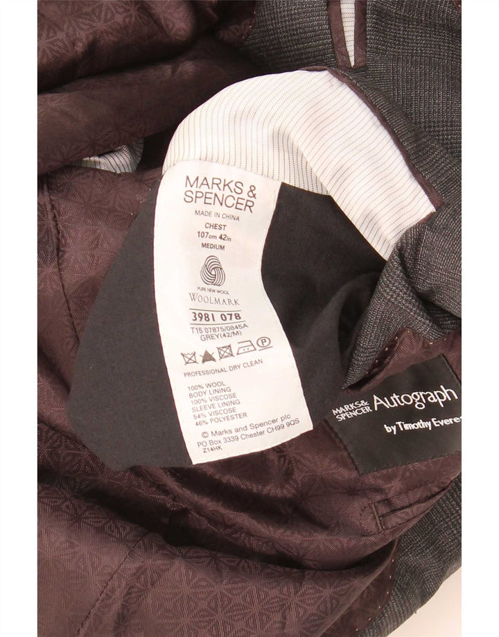 Jaqueta Marks & Spencer masculina Autograph Blazer Reino Unido 42 grande xadrez cinza