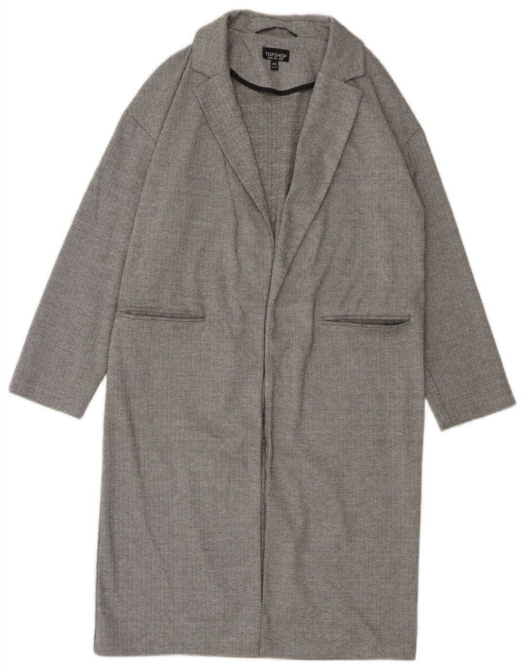Sobretudo feminino aberto oversized Topshop Reino Unido 10 espinha de peixe cinza pequeno