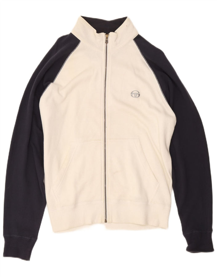 Sergio Tacchini Jaqueta masculina de agasalho grande de algodão colorido branco