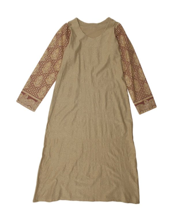 Vestido maxi feminino vintage Reino Unido 14 grande dourado Paisley