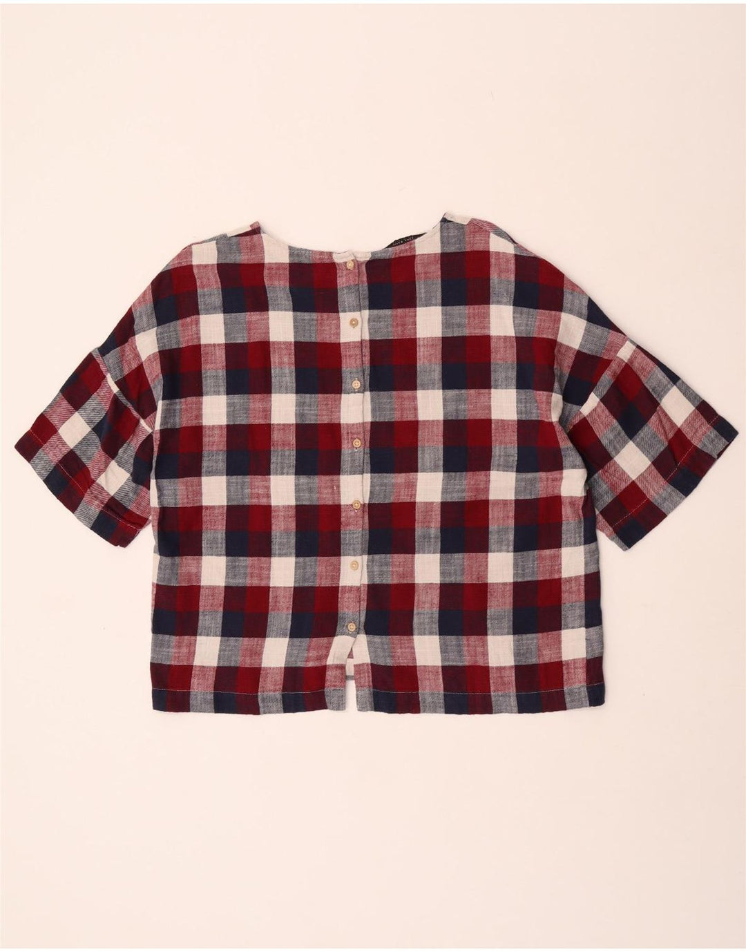 Blusa feminina de manga curta Zara Reino Unido 16 grande xadrez multicolorido