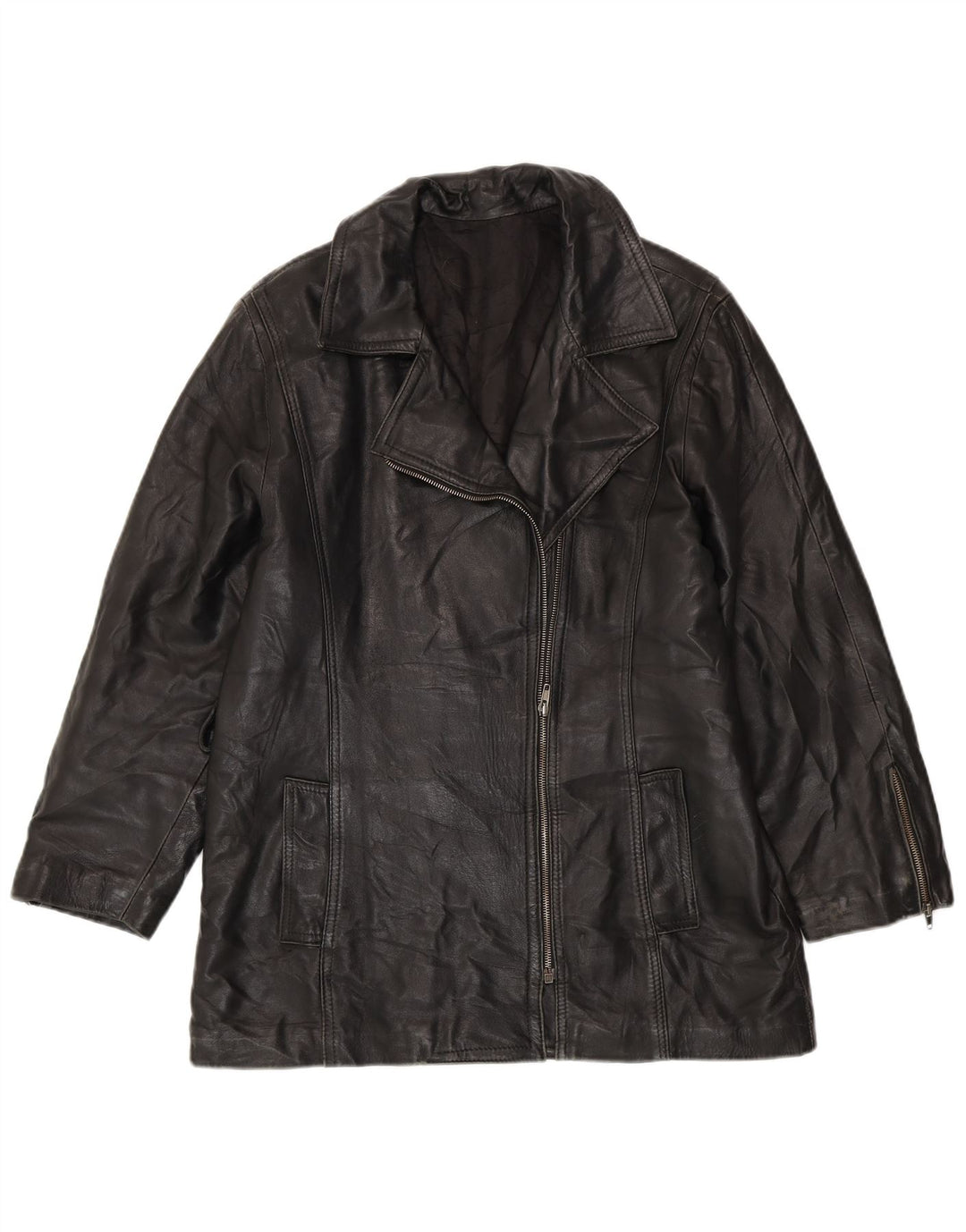 Jaqueta de couro superdimensionada feminina VINTAGE UK 10 pequena preta