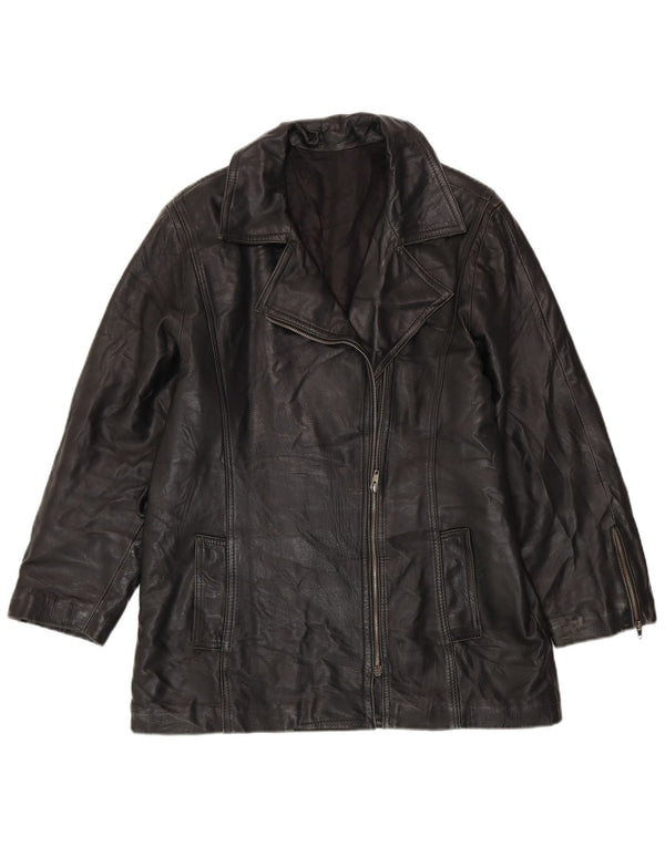 Jaqueta de couro superdimensionada feminina VINTAGE UK 10 pequena preta