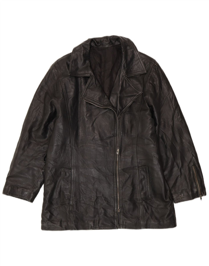 Jaqueta de couro superdimensionada feminina VINTAGE UK 10 pequena preta