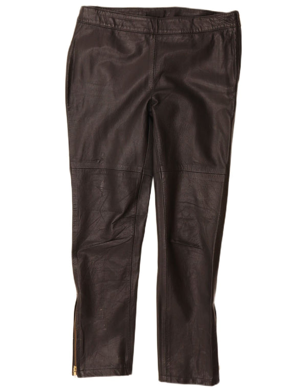Calças de couro finas femininas vintage grandes W30 L28 couro preto