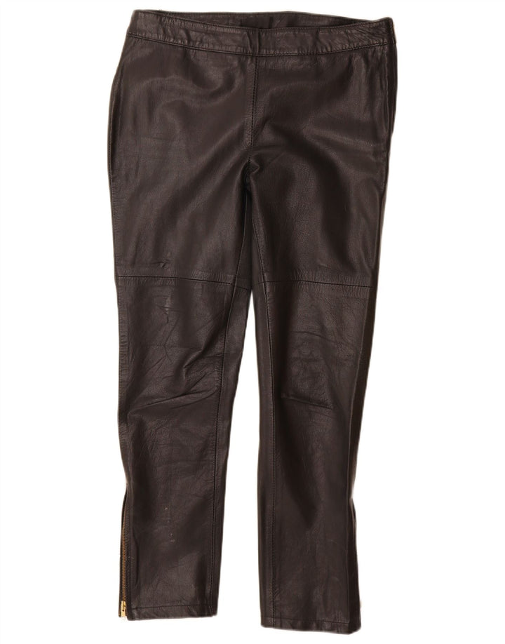 Calças de couro finas femininas vintage grandes W30 L28 couro preto