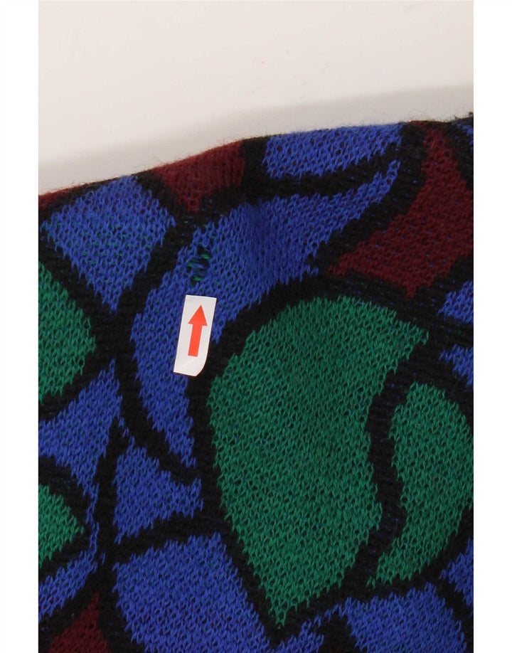 Suéter cardigã feminino vintage com padrão abstrato UK 18 XL multicolorido
