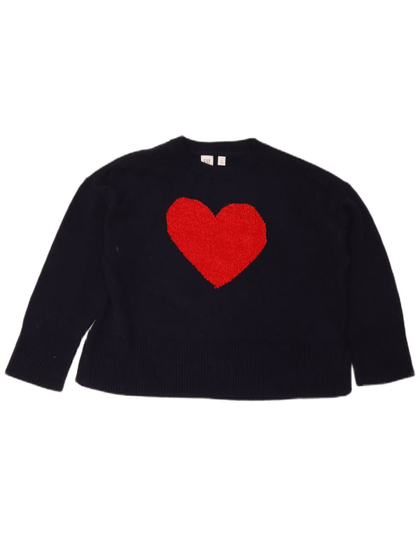 Suéter feminino Gap com gola redonda e gola redonda 11-12 anos XL azul marinho coração