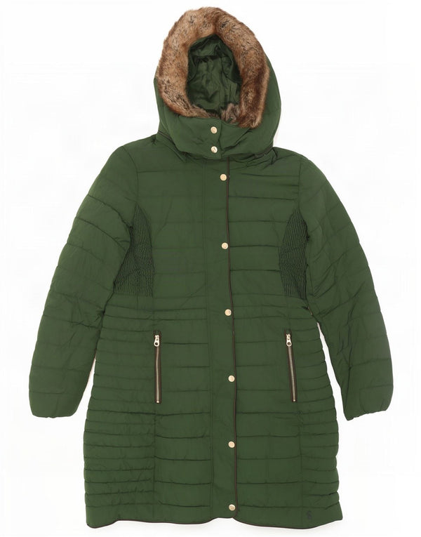 Casaco acolchoado com capuz feminino Joules UK 12 poliéster verde médio