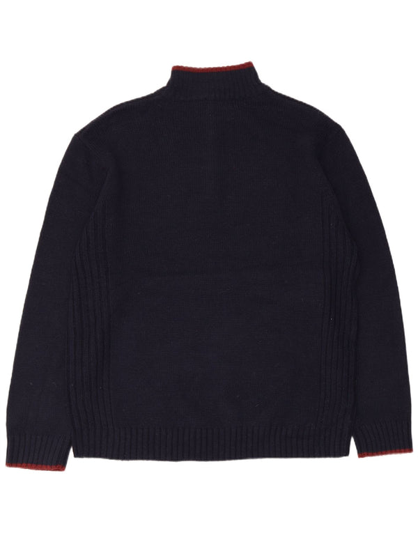 Suéter masculino Pierre Cardin com zíper e gola grande acrílico azul marinho