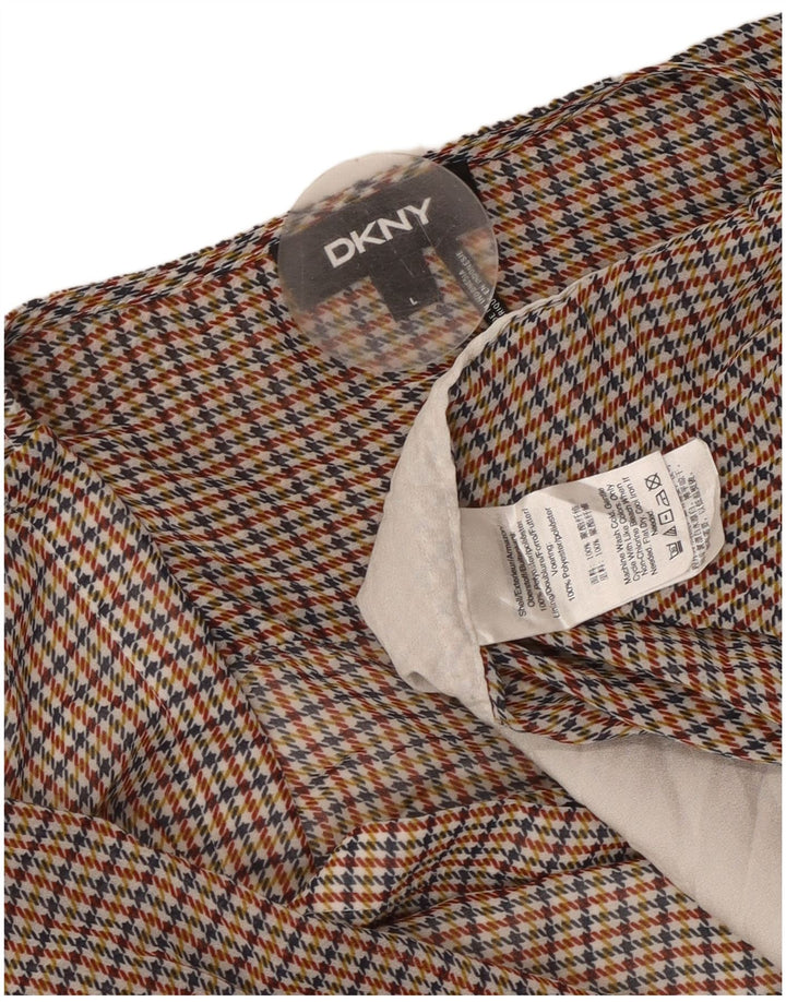 Blusa feminina de manga comprida DKNY Reino Unido 16 grande houndstooth multicolorido