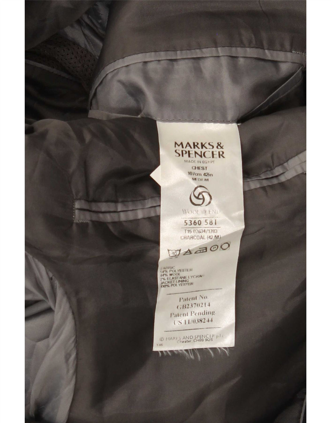 Jaqueta blazer masculina de 3 botões Marks & Spencer Reino Unido 42 poliéster cinza grande