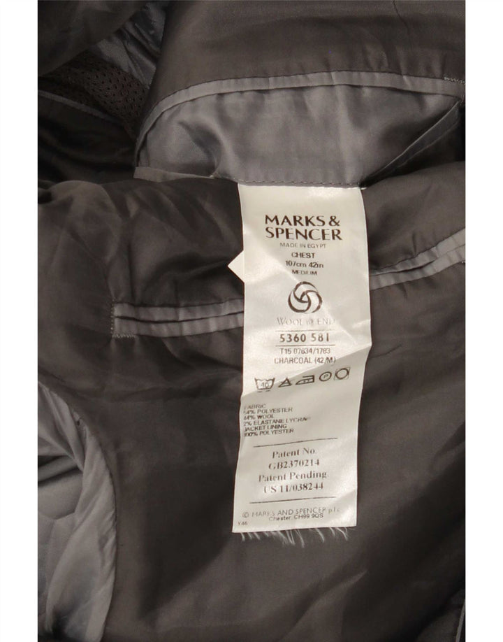 Jaqueta blazer masculina de 3 botões Marks & Spencer Reino Unido 42 poliéster cinza grande