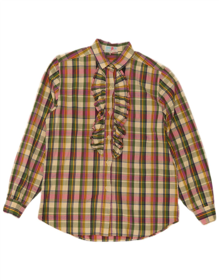 Camisa feminina balão oversized com babado frontal IT 36 XS xadrez multicolorido