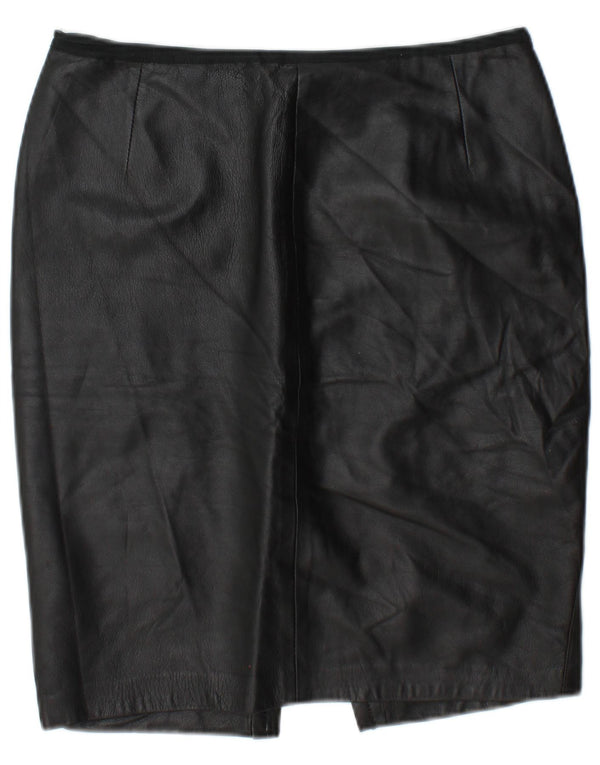 Saia de couro feminina vintage W30 média preta