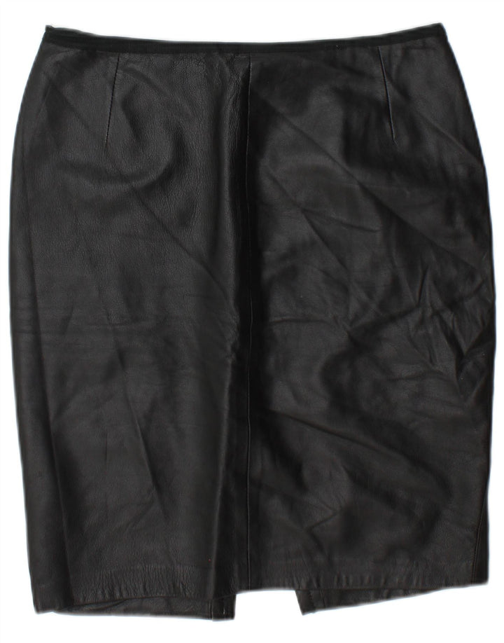 Saia de couro feminina vintage W30 média preta