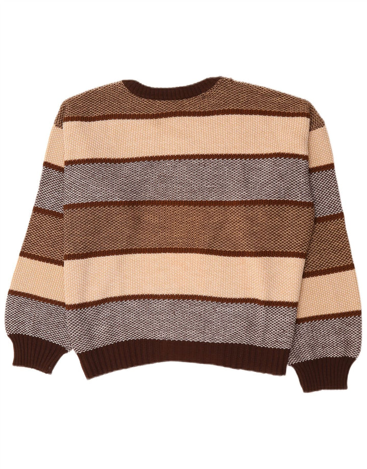 Suéter vintage masculino com gola redonda XL listrado marrom