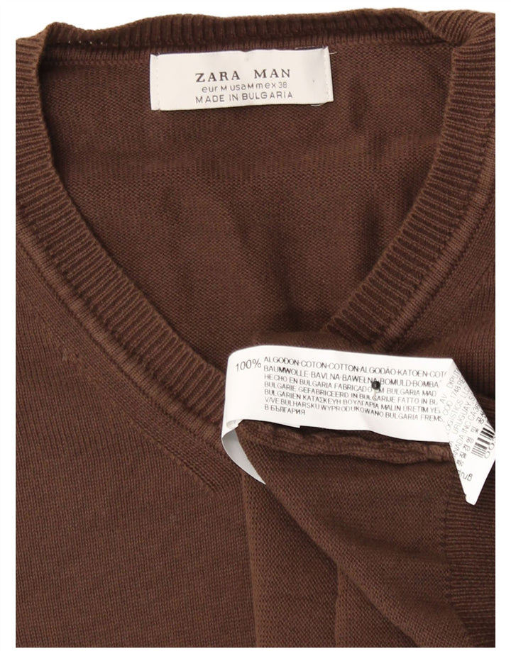 Zara Suéter masculino com gola V e algodão marrom médio