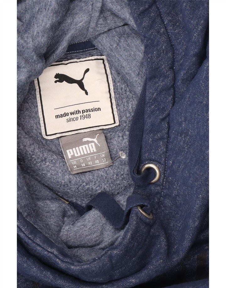 PUMA feminino oversized moletom com capuz UK 12 médio azul marinho manchado